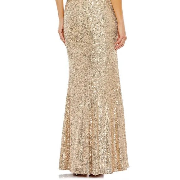 MAC DUGGAL 42029 SEQUINED STRAPPY ONE SHOULDER GOLD COLUMN GOWN sz 14 - Picture 5 of 5